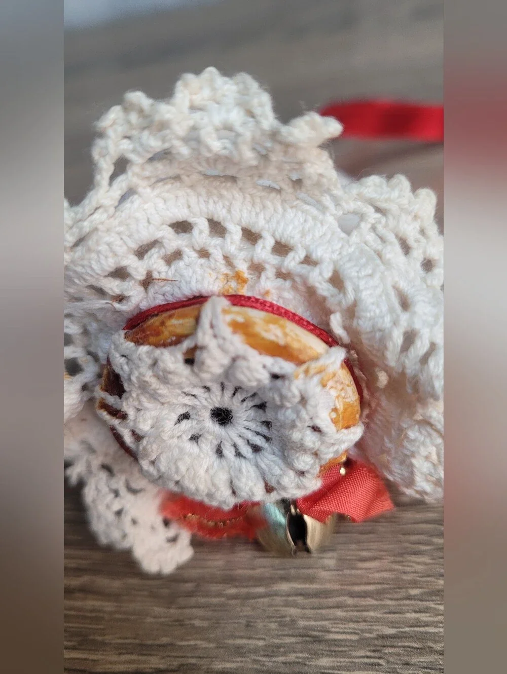 Vintage Whimsical Hand-Painted Bunny Rabbit Ornament W/ Lace Collar Farmhouse